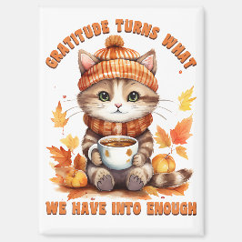 Imán Gratitude & Cozy Vibes – Autumn Cat with Hot Drink