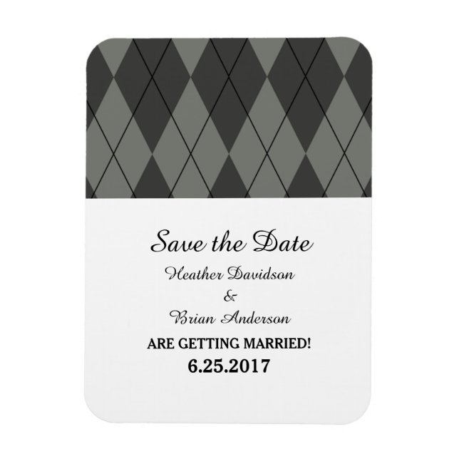Imán Gray Argyle Save the Date Flexi Magnet (Vertical)