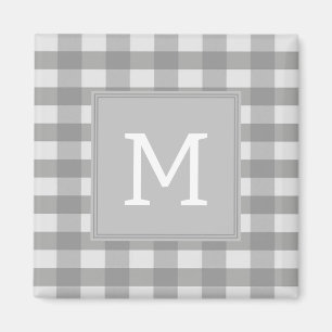 Imán Gray Buffalo Plaid Monogram Magnet