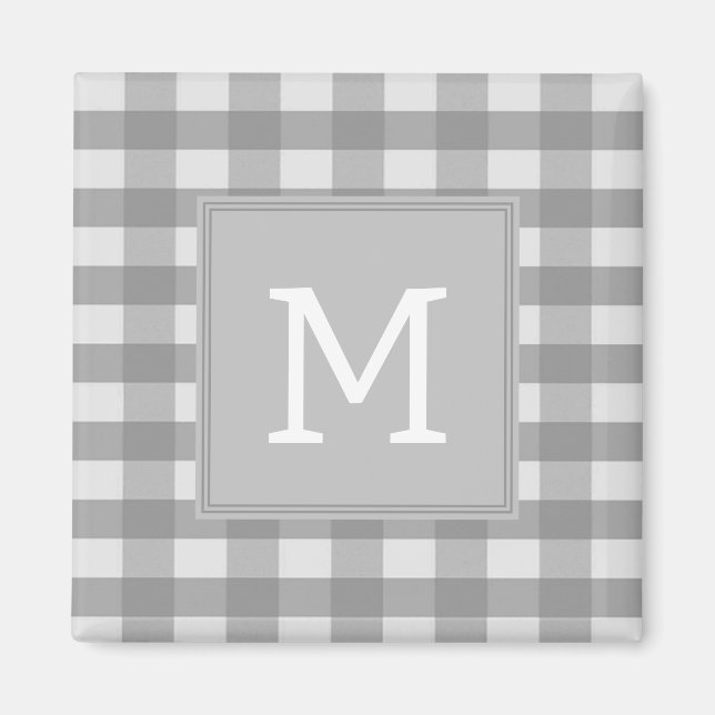 Imán Gray Buffalo Plaid Monogram Magnet (Frente)