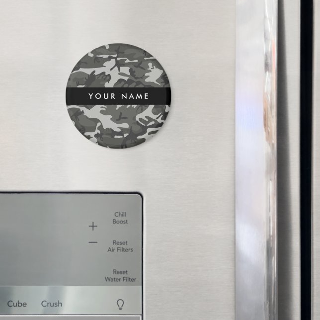 Imán Gray Camouflage Pattern, Your name, Personalize (In situ (nevera))