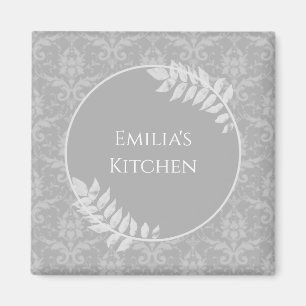 Imán Gray Elegant Damask Magnet
