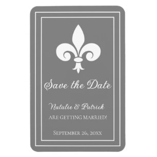 Imán Gray Fleur de Lis Save the Date Magnet