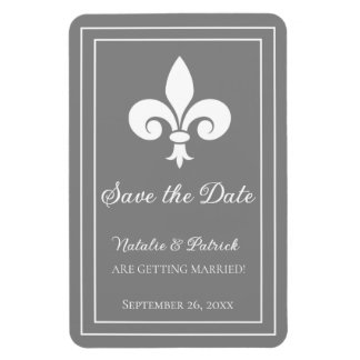 Imán Gray Fleur de Lis Save the Date Magnet