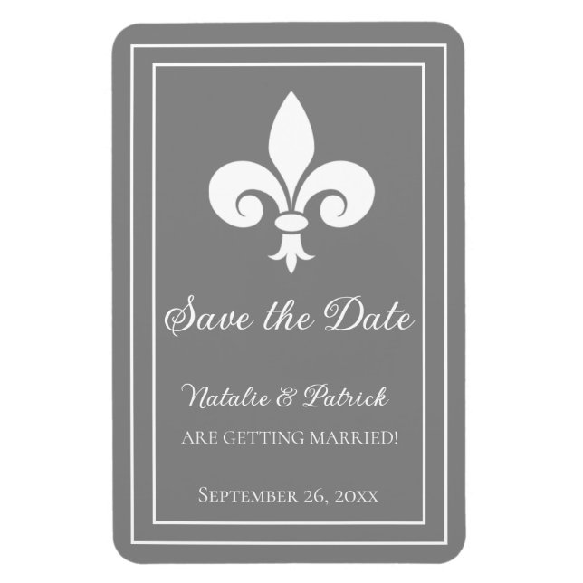 Imán Gray Fleur de Lis Save the Date Magnet (Vertical)