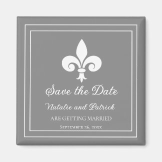 Imán Gray Fleur de Lis Save the Date Magnet