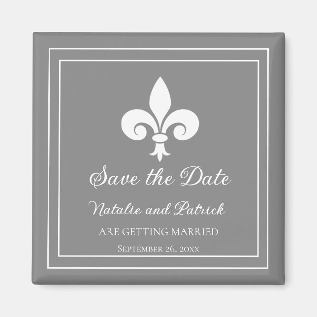 Imán Gray Fleur de Lis Save the Date Magnet (Frente)