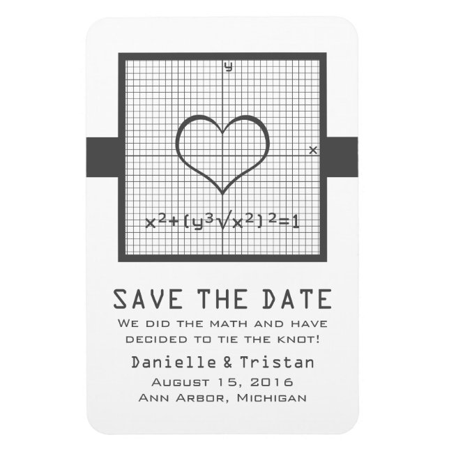 Imán Gray Heart Math Graph Save the Date Magnet (Vertical)