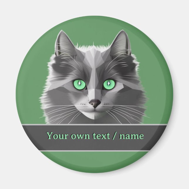 Imán Gray Kitty de cabello largo - Cara de gato de ojos (Frente)
