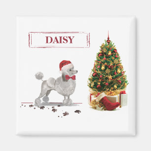 Imán Gray Poodle Funny Navidades perro con árbol