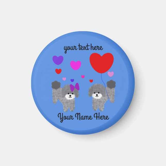 Imán Gray Poodle Valentine #2 Round Magnet (Frente)