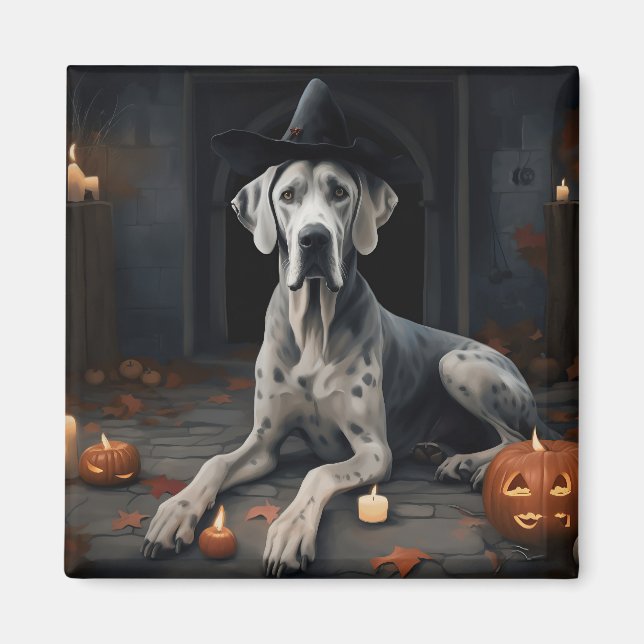 Imán Great Dane Pumpkins Halloween Scary Flip (Frente)