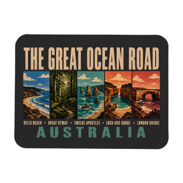 Imán Great Ocean Road Australia Landmarks Illustration (Horizontal)