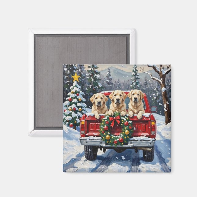 Imán Great Pyrenees Christmas Red Truck Holiday (Anverso/Reverso)