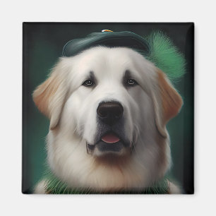 Imán Great Pyrenees Dog in St. Patrick's Day Dress