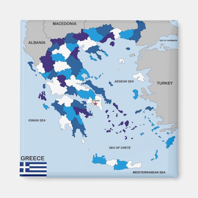 Imán grecia bandera de mapa político del país de grecia (Frente)