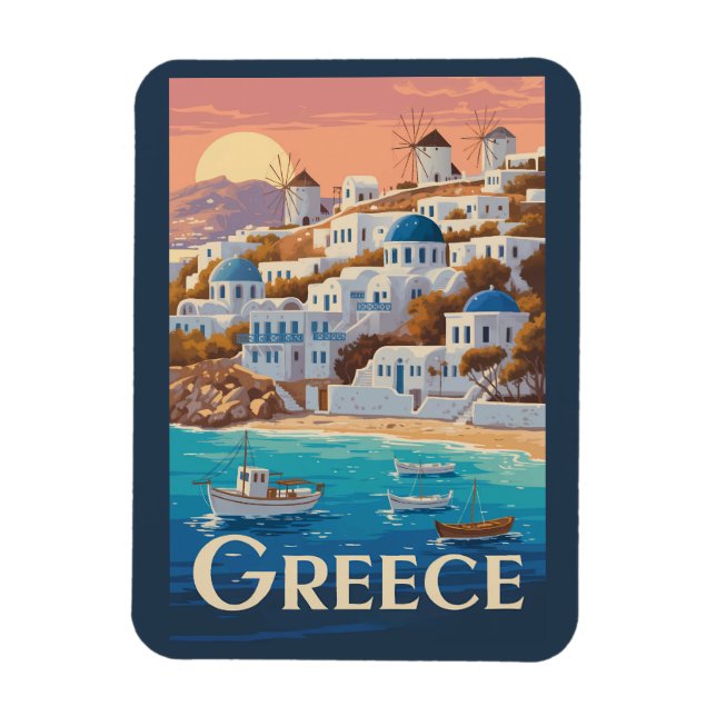 Imán Grecia Mikonos Ilustracion Viaje arte (Vertical)