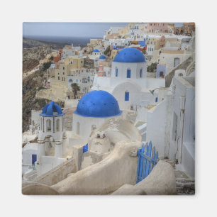 Imán Grecia, Santorini. Campanario y cúpulas azules de