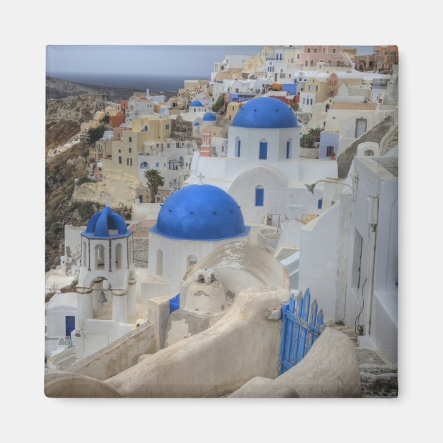 Imán Grecia, Santorini. Campanario y cúpulas azules de  (Frente)