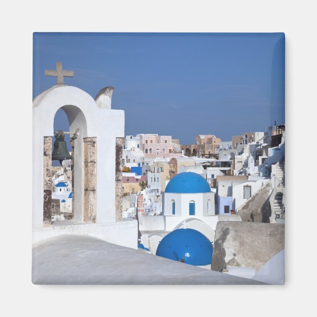 Imán Grecia, Santorini. Campanario y cúpulas azules de  (Frente)