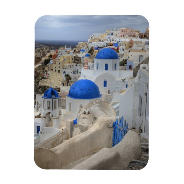 Imán Grecia, Santorini. Campanario y cúpulas azules de  (Vertical)