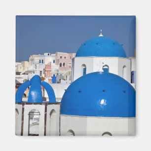 Imán Grecia, Santorini. Campanario y cúpulas azules de