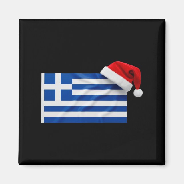 Imán Greek Flag Santa Hat Funny Greece Christmas Holida (Frente)