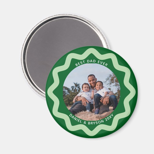Imán Green and Mint Wavy Circle Photo Frame with Text (Anverso/Reverso)