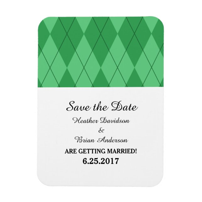 Imán Green Argyle Save the Date Flexi Magnet (Vertical)