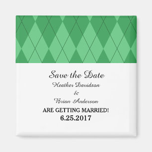 Imán Green Argyle Save the Date Magnet