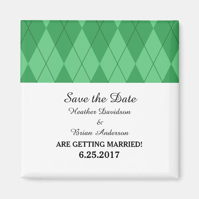 Imán Green Argyle Save the Date Magnet (Frente)