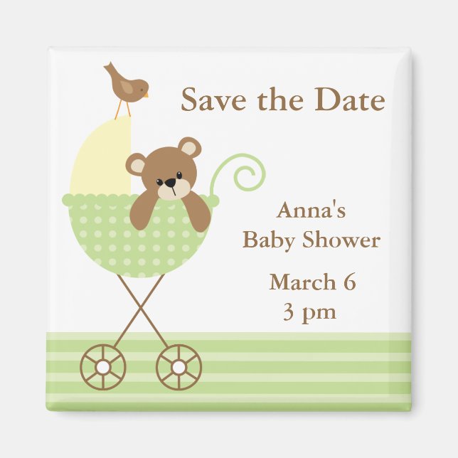 Imán Green Bear Baby Shower Save the Date (Frente)
