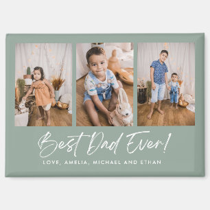 Imán Green Best Dad Ever Three Photo Magnet