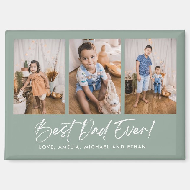 Imán Green Best Dad Ever Three Photo Magnet (Anverso)