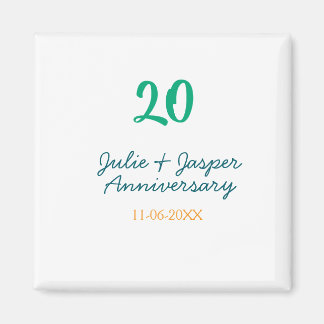 Imán Green blue 20th anniversary name date orange 