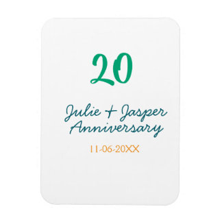 Imán Green blue 20th anniversary name date orange 