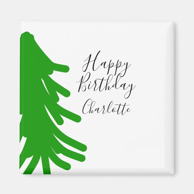 Imán Green Christmas tree happy birthday December winte (Frente)