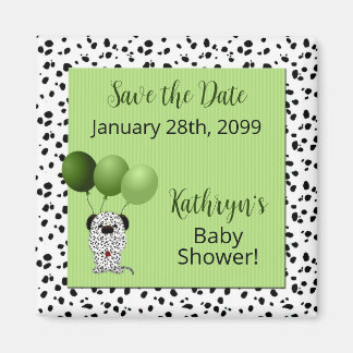 Imán Green Dalmatian Baby Shower Save the Date