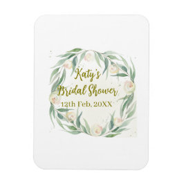 Imán Green eucalyptus floral bridal shower name date go
