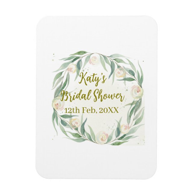 Imán Green eucalyptus floral bridal shower name date go (Vertical)