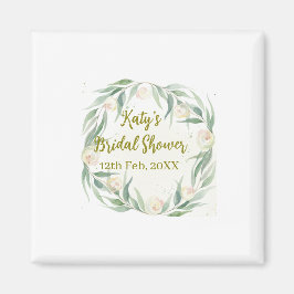 Imán Green eucalyptus floral bridal shower name date go