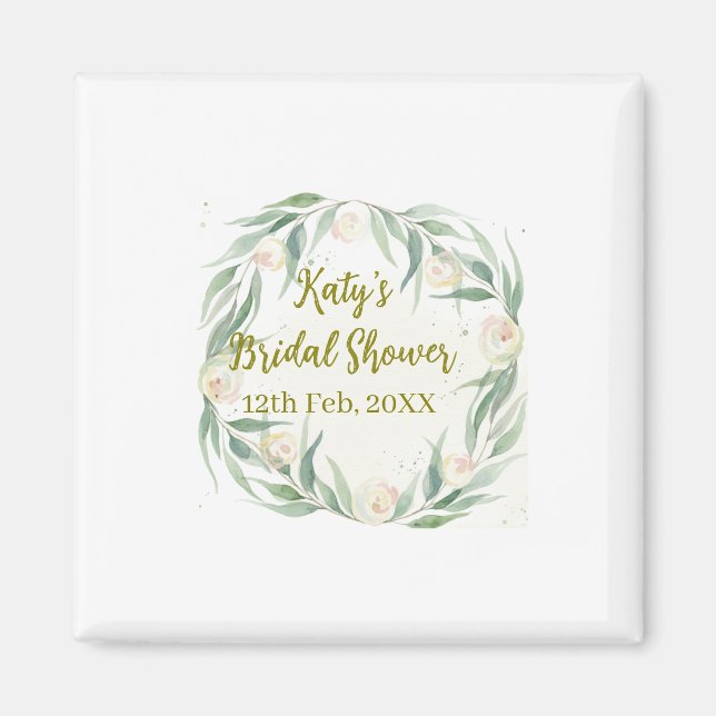 Imán Green eucalyptus floral bridal shower name date go (Frente)