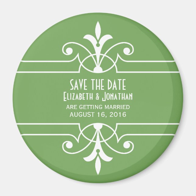 Imán Green Fancy Ornamental Save the Date Magnet (Frente)