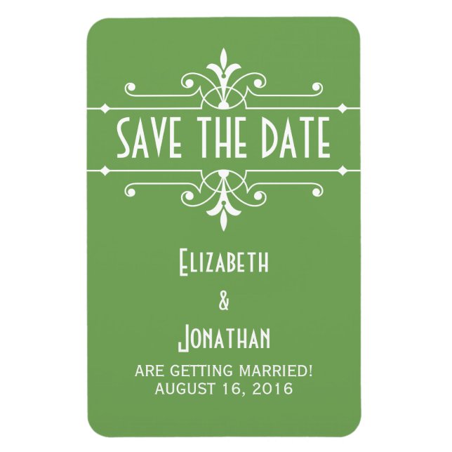 Imán Green Fancy Ornamental Save the Date Magnet (Vertical)