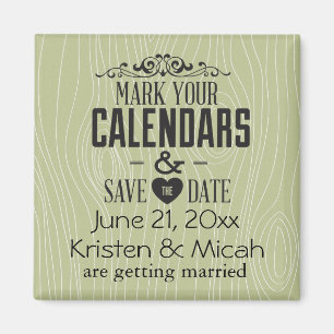 Imán Green Faux Wood Save the Date