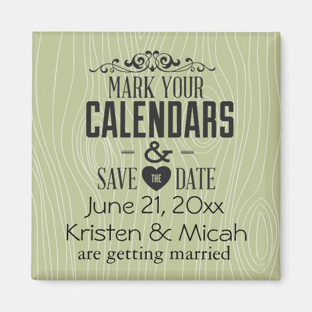 Imán Green Faux Wood Save the Date (Frente)