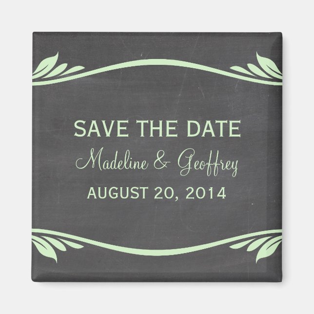 Imán Green Flourish Chalkboard Save the Date Magnet (Frente)