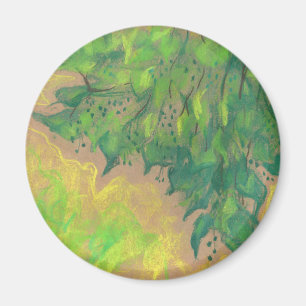 Imán "Green Foliage", diseño floral, dibujo pastel