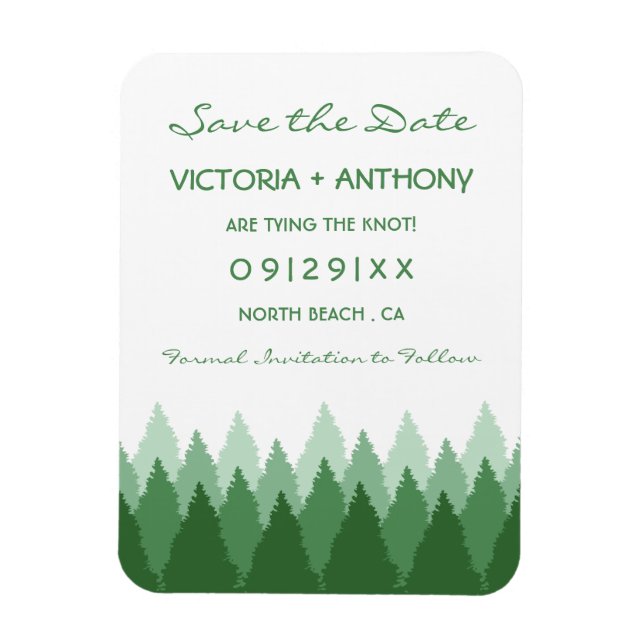 Imán Green Forest Range Woodland Wedding Save The Date (Vertical)