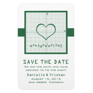 Imán Green Heart Math Graph Save the Date Magnet